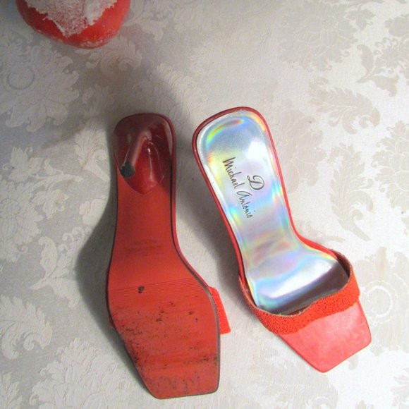 RED SHOES 4" SPIKE HEEL SLIDES, 7.5 7 1/2 MICHAEL ANTONIO, BARBIE DOLL STYLE - Picture 4 of 5